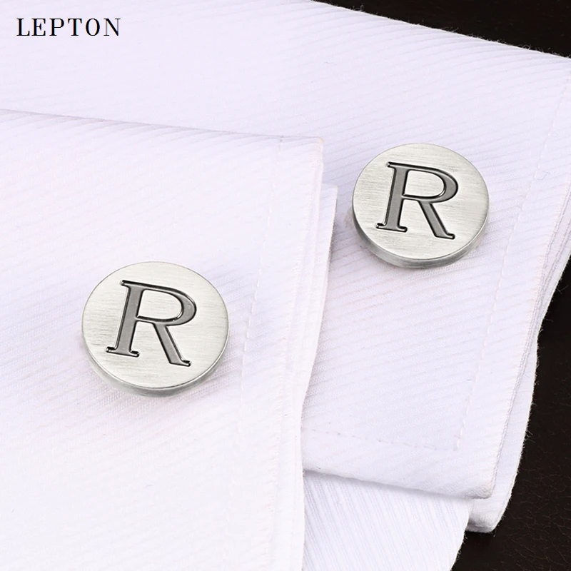 

Lepton Letters of an alphabet R Cufflinks For Mens Classic Antique Silver Plated Letters R cuff links Men shirt cuffs Cufflink