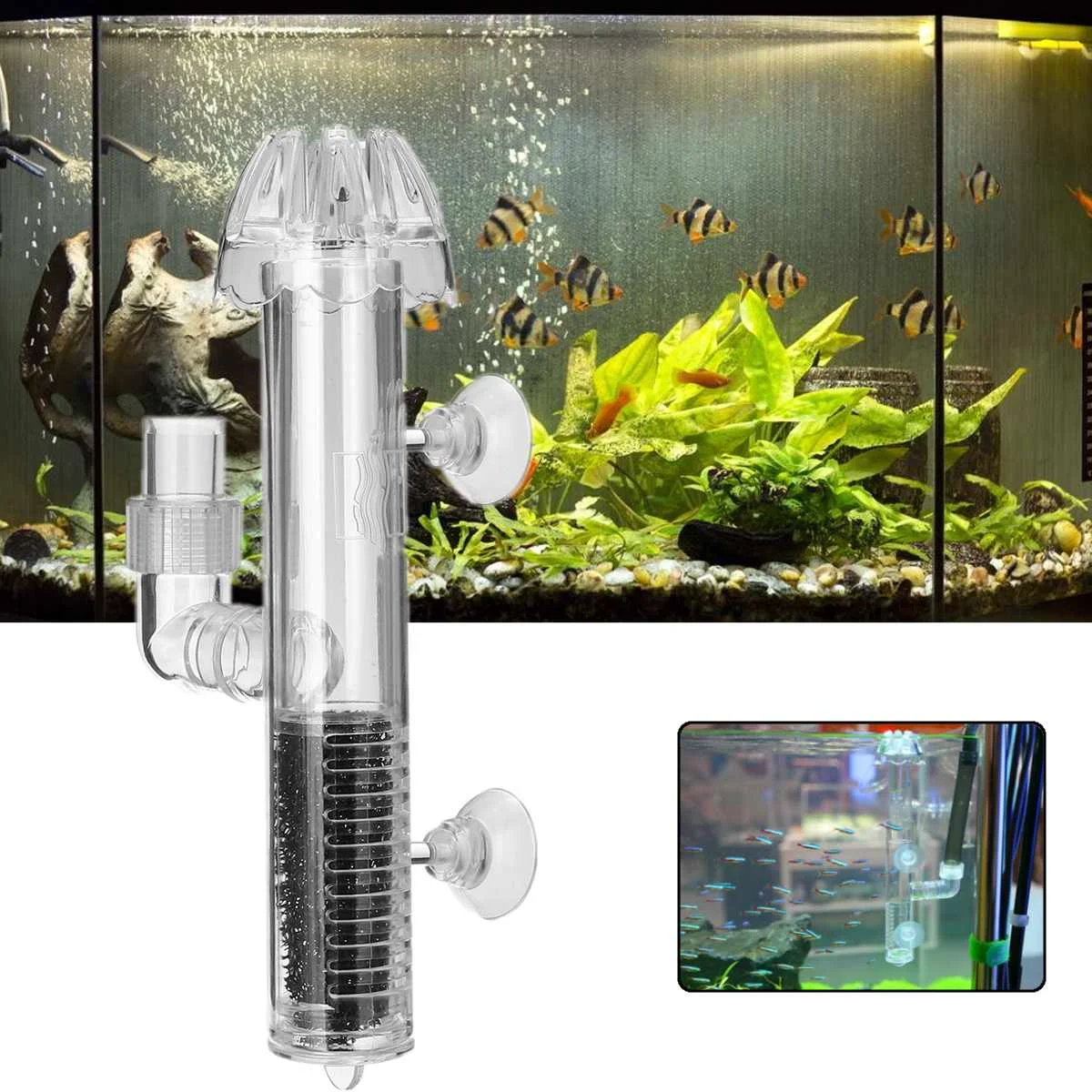 

Acrylic Aquarium Surface Protein Skimmer Oil Filter For Fish Tank Water-Plant Pistil Floating Head Design Helix Shape Quiet