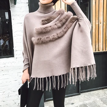 

2019 Spring Autumn Tassels sweater woman Cloak Knitting Coat Clothing New Temperament Turtleneck Fashion Sweater female