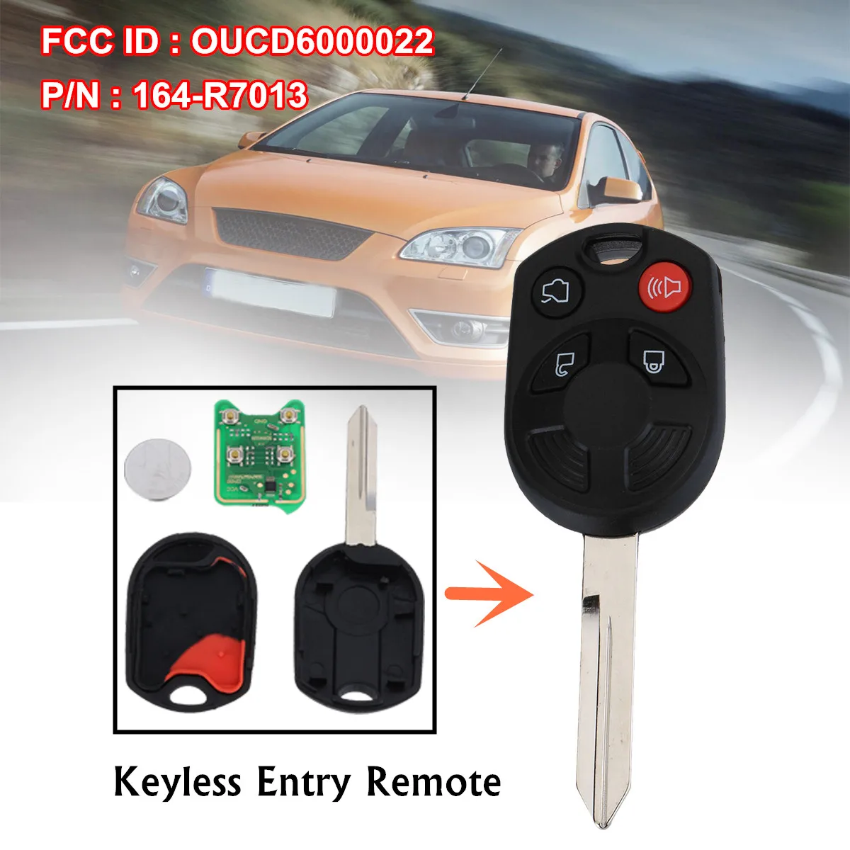 

4 Buttons 315MHz Car Keyless Entry Remote Key Fob Uncut Blade Black Keyless Remote For Ford-Focus 164-R7013 STRATEC 5914457