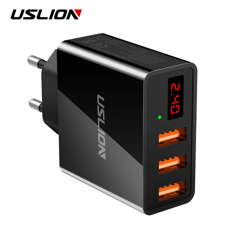 USLION светодиодный дисплей 3 USB зарядное устройство Быстрая зарядка настенное для