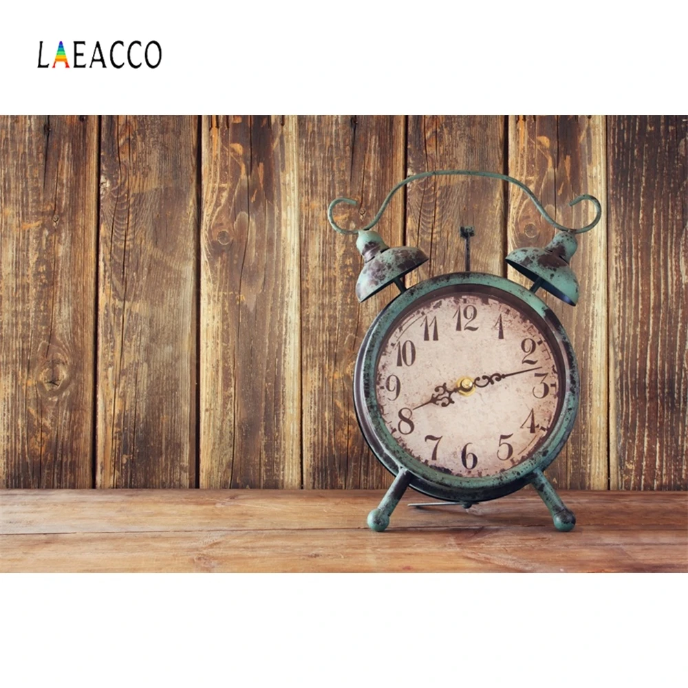 

Laeacco Wooden Board Retro Clock Backdrop People Portrait Photography Background Custom Photographic Backdrops For Photo Studio