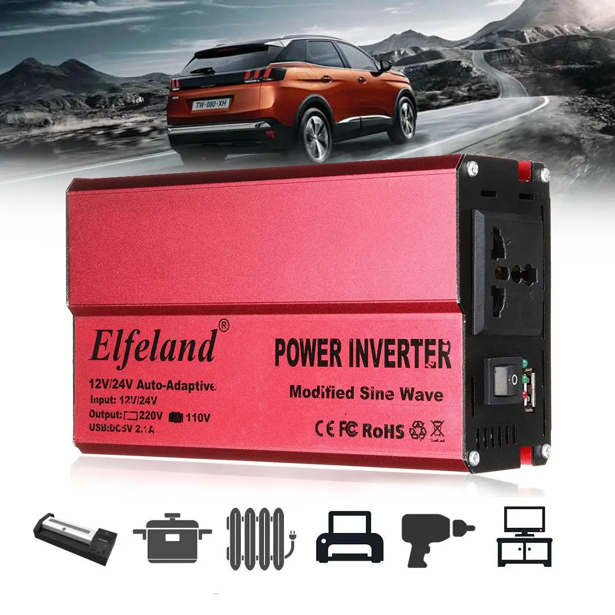 

1000/1500/2000/3000W Power Inverter KROAK Modified Sine Wave converter 12/24V To 220V for car truck