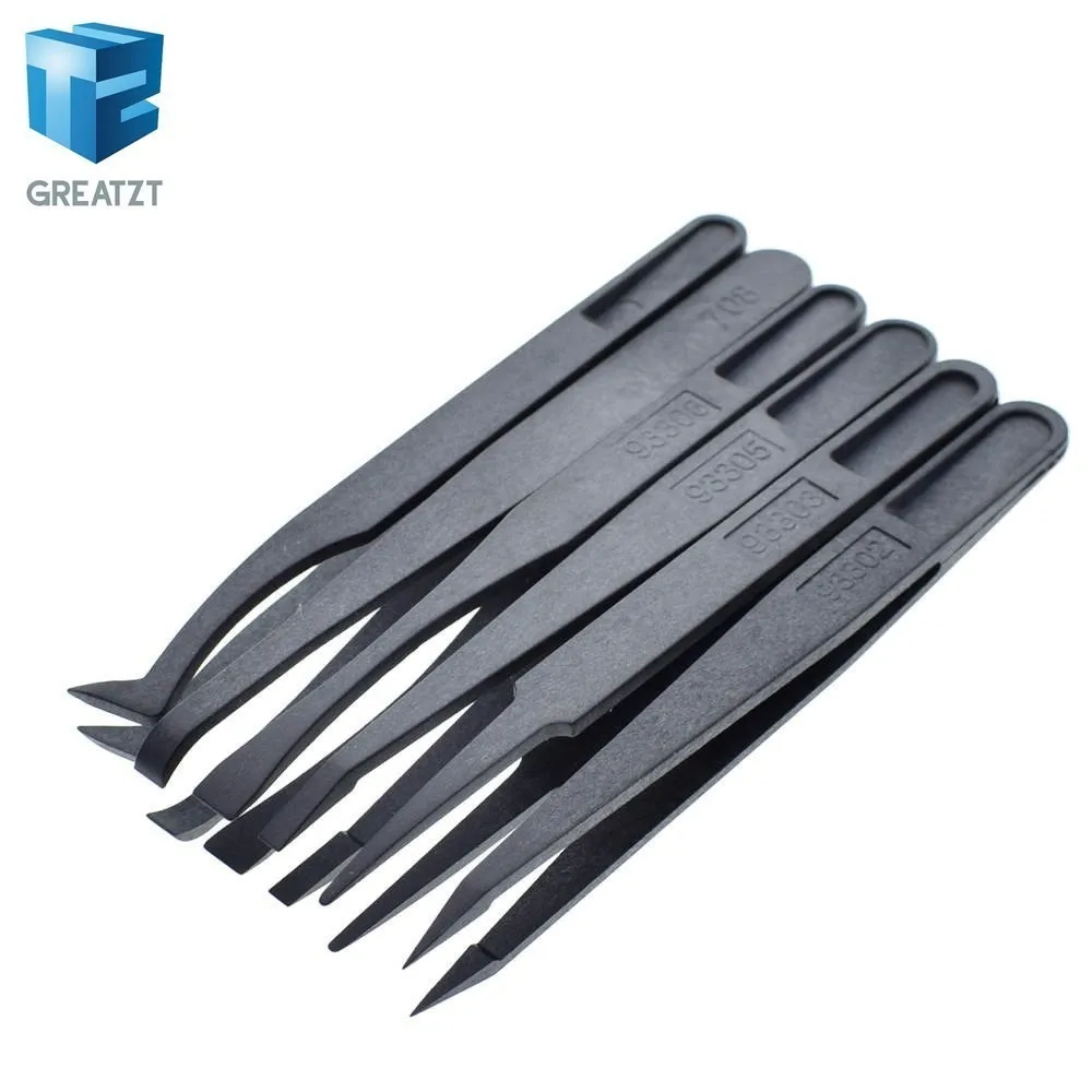 

GREATZT 6pcs Anti-static Electronic Tweezers Kit ESD Plastic Forceps PCB Repair Hand Tools Set