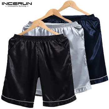 

2020 Comfortable Underwear Clothes Men Sleepwear Bottom Pure Color Silk Satin Pajamas Elastic Waist Knee Length Homewear Shorts