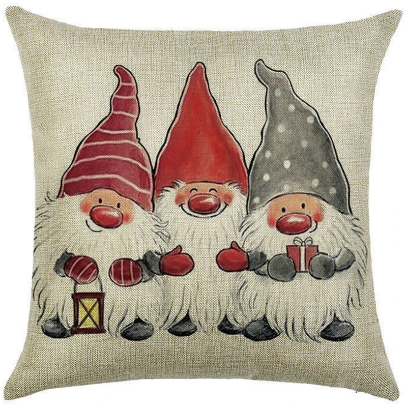 

Merry Christmas Pillowcase Santa Claus Snowman Tree Cushion Cover Cotton Linen Home Living Room Decorative Pillow Cover