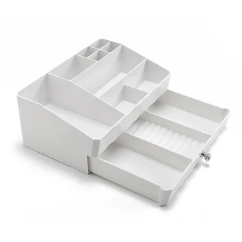

Portable Drawers Cosmetics Organizer Storage Box Makeup Storage Case Dustproof Table Cosmetic Container (White)