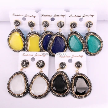 

4 Pairs ZYZ-E1768 Cat eyes stone earrings Faceted Water drop shape earrings simple style stone earrings gift
