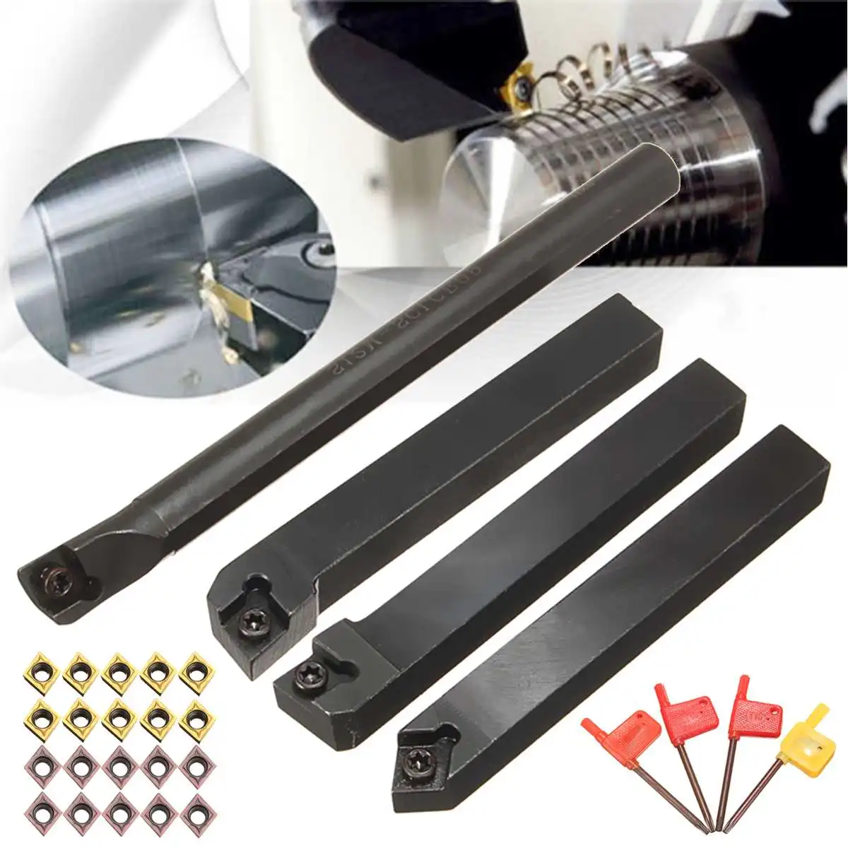 

4 Set 12mm Lathe Turning Tool Holder Boring Bar with CCMT09T304 Inserts Blade For Lathe Turning Tool Cutter CNC Machine