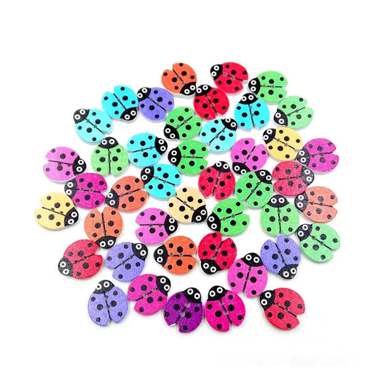 

100 Pcs Wooden Buttons Cartoon Ladybug Shape 2 Holes DIY Buttons Craft Buttons for Crafts Sewing Scrapbooking Knitting