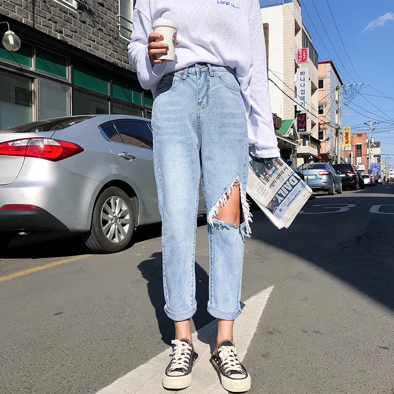 2019 Boyfriend Ripped Jeans For Women Pants Loose Trousers Denim Vintage Mom Jeans High Waist Jeans Woman