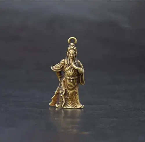 

Chinese collection archaize brass god of wealth guan gong small pendant statue