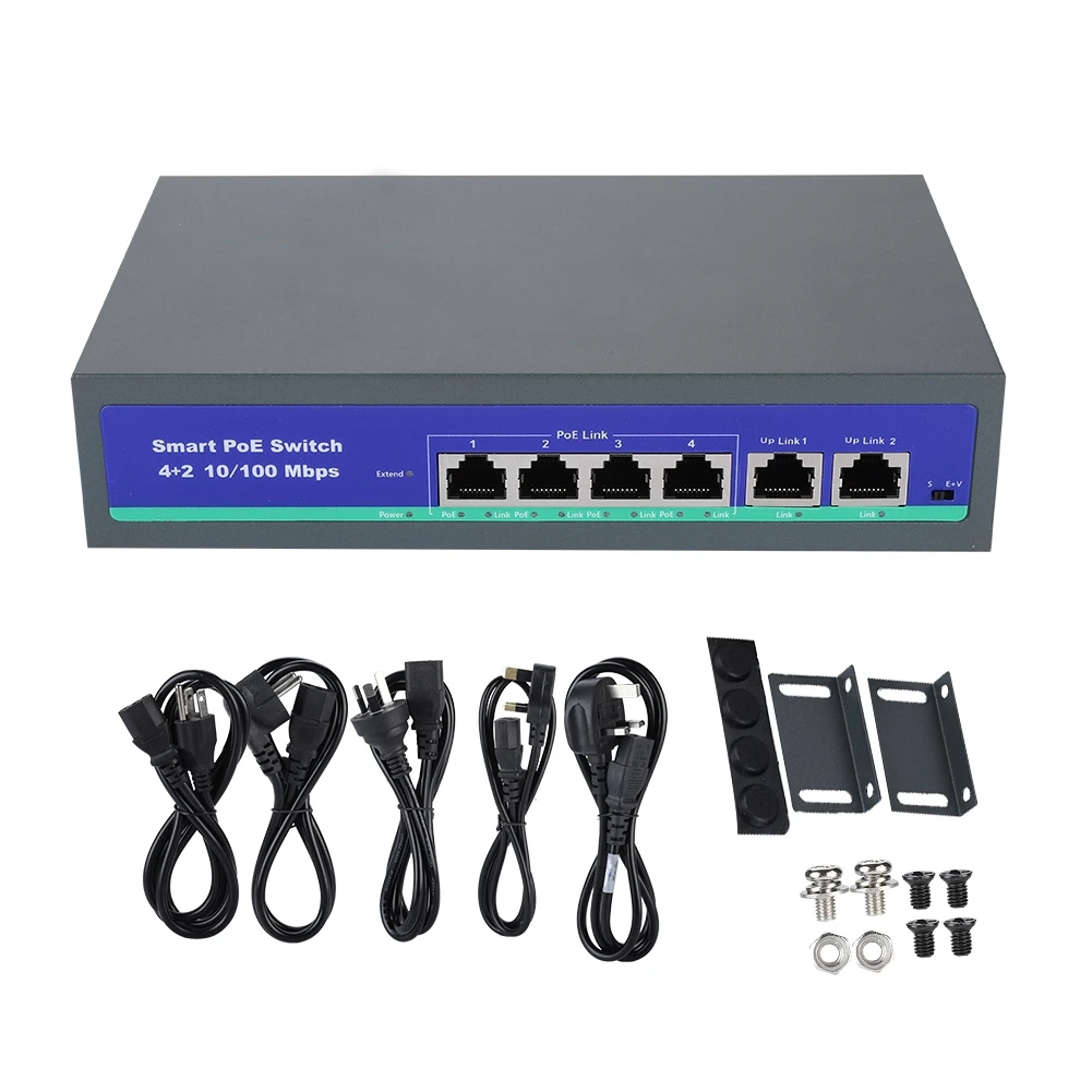 

110-240V 6 Ports 100M POE Metal Case Ethernet Switch Built-in Power Supply 2019
