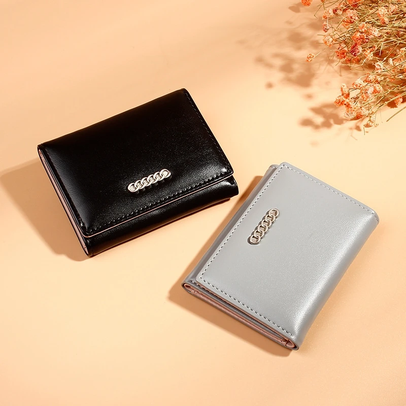 

Japanese And Korean Version Buckle Short Small Wallet Ms. Wallet Multi-Card Position Small Fresh Pu Tri-Fold Wallet