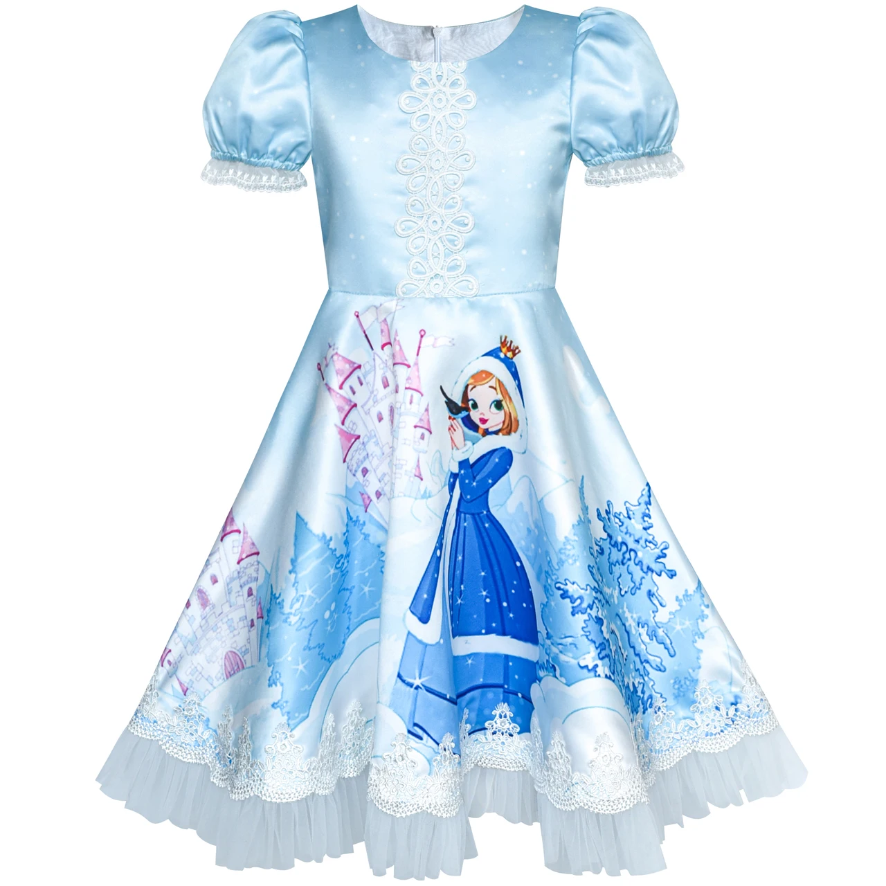 Sunny Fashion платья для девочек новогодние костюмы Синий Эльза Анна Снег Замок