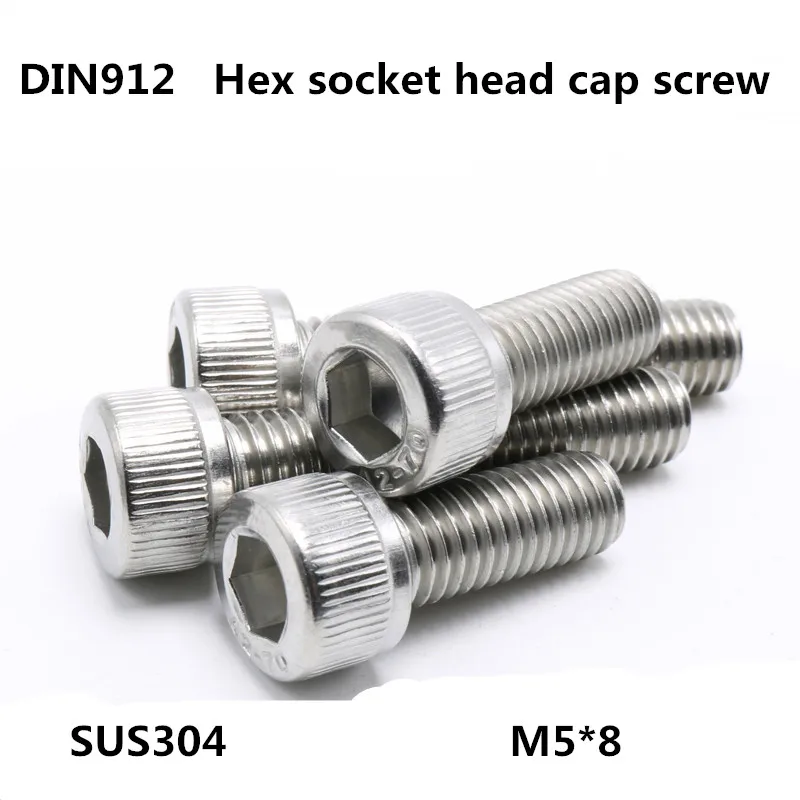 

2019 Parafuso Vis 100pcs M5*8 Hex Socket Head Cap Screw, Din912 304 Stainless Steel Hexagon Allen Cylinder Bolt, Cup Screws