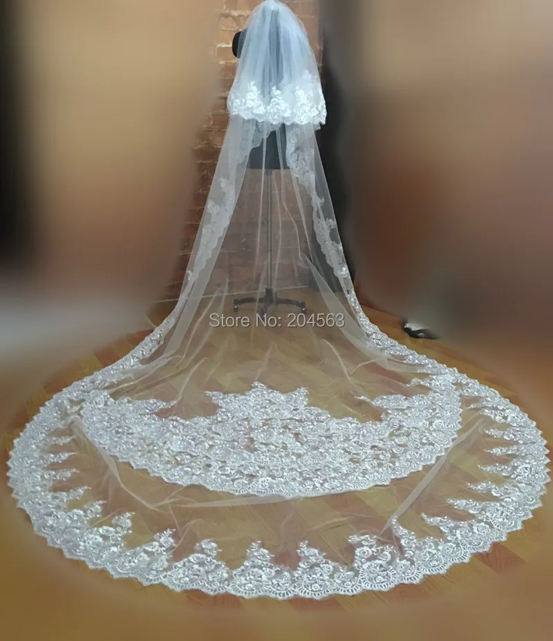 

White or Ivory Cathedral Veil Luxury Wedding Veils Lace Tulle Veil for Bride with Comb HL2019