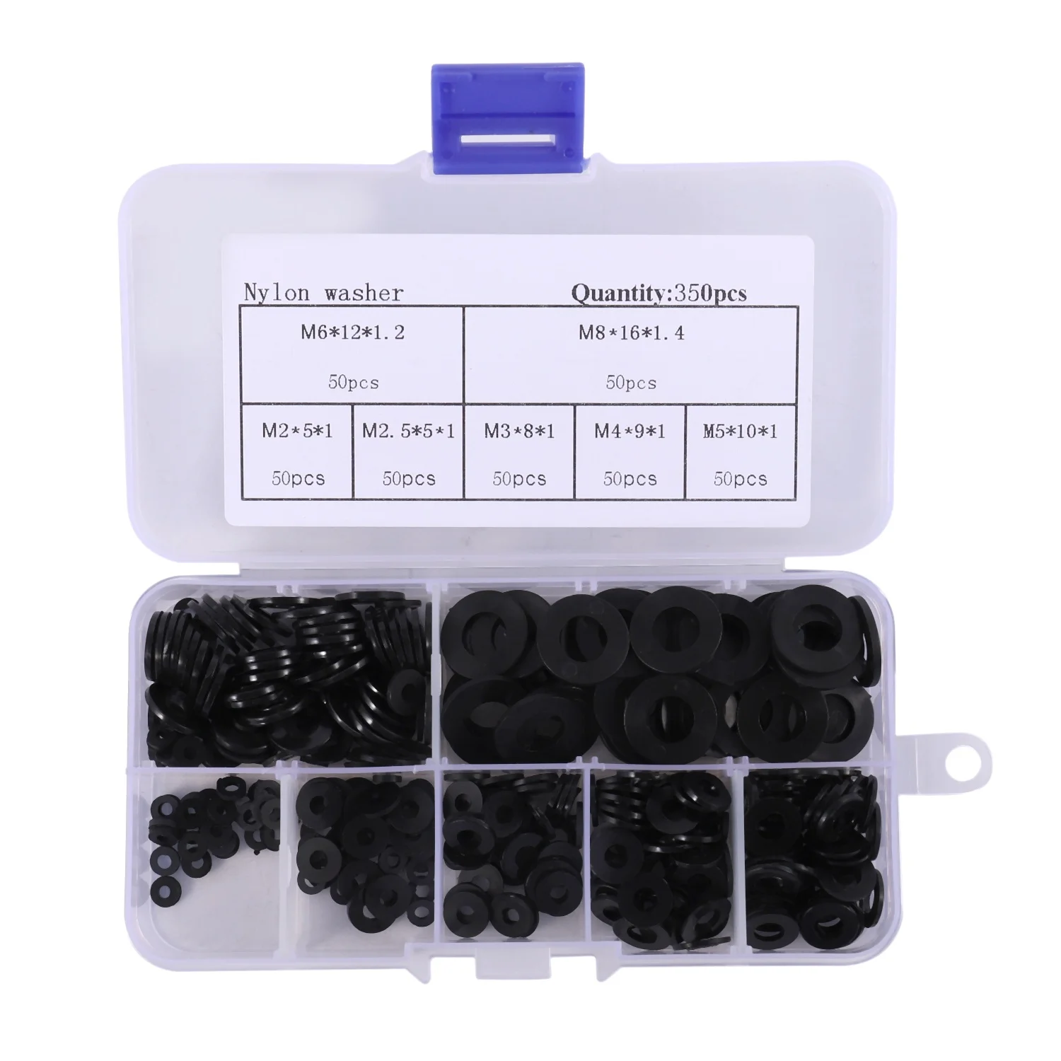 

Nylon Flat Round Plastic Washer M2 M2.5 M3 M4 M5 M6 M8 Assortment Kit Black 350Pcs