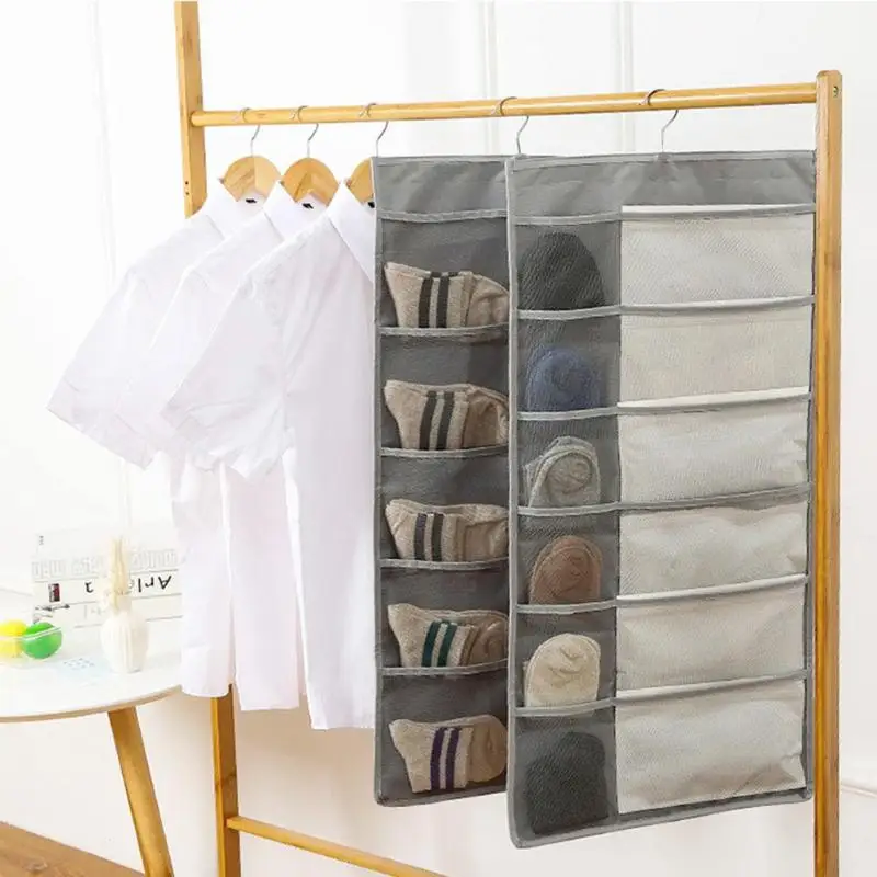 

15/30 Grids Oxford Cloth Wall Hanging Storage Bag Double Sided Bra Underwear Organizer Mesh Storage Bags Closet Organizer