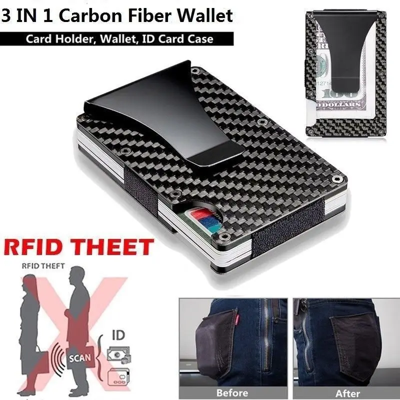 

Metal Mini Money Clip Brand Fashion Black White Credit Card ID Holder With RFID Anti-thief Wallet Men