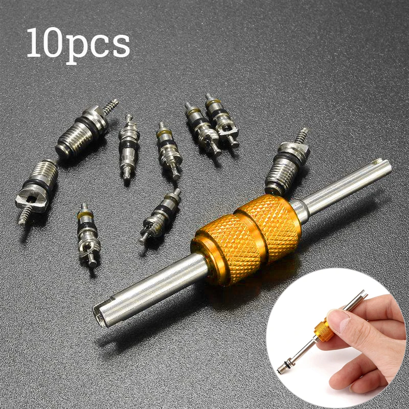 

9Pcs Automotive Air Conditioning Valve Core + 1Pcs Remover Tool For A/C System