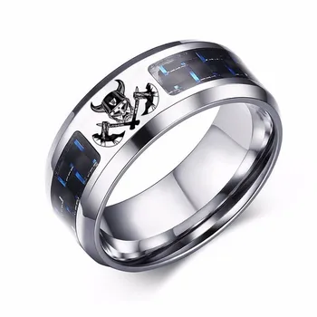 

Stainless Steel Carbon Fiber Men Ring with Personalized Engraved Viking Crossed Axes Warrior