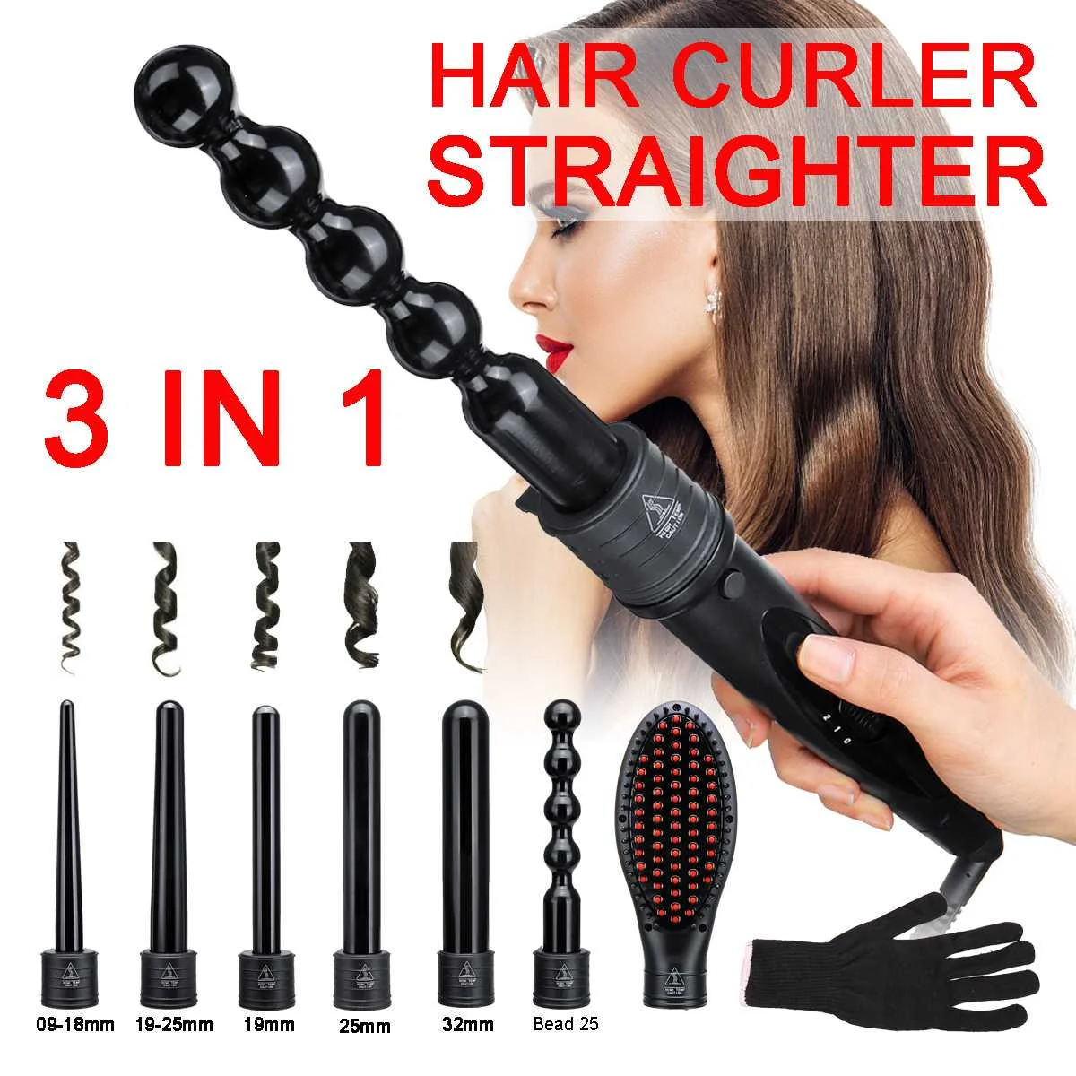 

9~32mm LED Display Hair Ceramic Curling Wand Curler Tong Salon Styler Hair Straighter Curling Irons Interchangeable