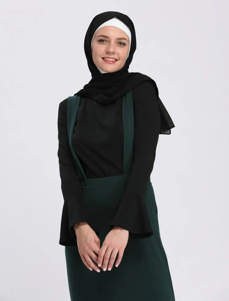 Мусульманская женская верхняя нижняя рубашка abaya с длинным рукавом плотная футболка блузка с роговым рукавом с круглым вырезом Повседневная Исламская одежда Турция арабский