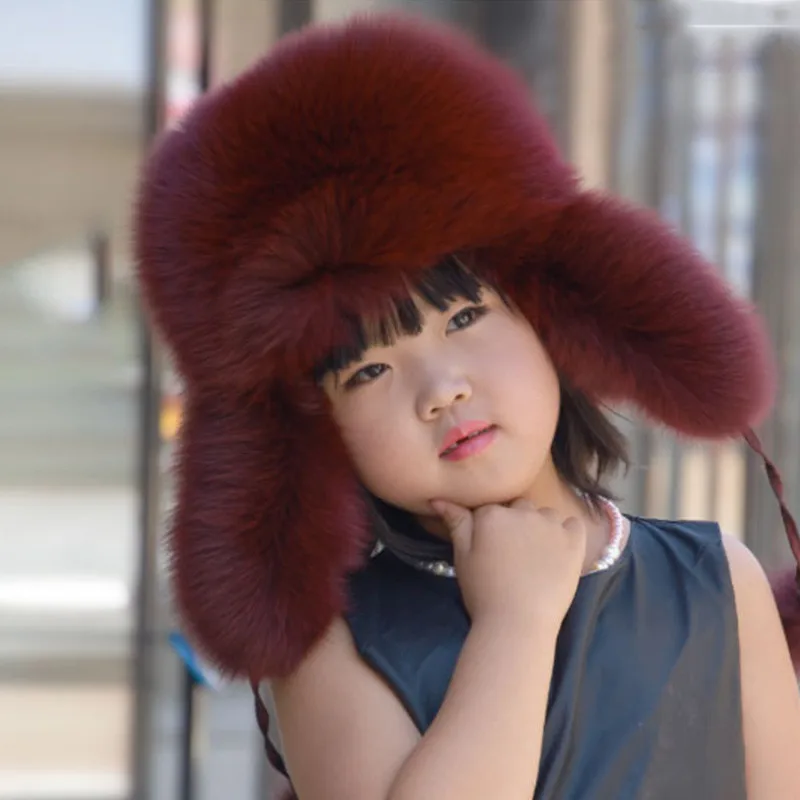 Российские детские шапки с натуральным лисьим мехом Lei Feng, осенне-зимняя теплая шапка с ушками для мальчиков и девочек, Разноцветные Детские шапочки H#25