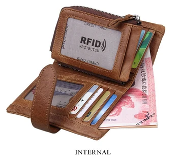 

Men's Wallets Leather Zipper Hasp Coins Purses Cards Slots RFID Protected Pockets SIM Card Slots Vintage Money Bags Male