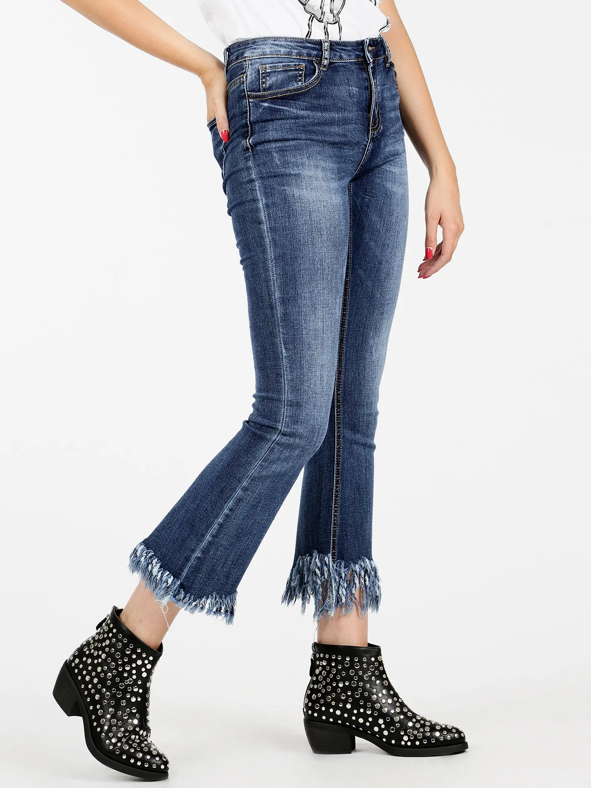 Frayed denim Bell Bottomin Jeans from Women's Clothing on Aliexpress