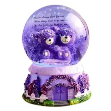 Лаванда фиолетовый медведь музыкальная шкатулка в виде хрустального шара огни снежинки день рождения подруги Рождество год подарок для детей мальчик девочка