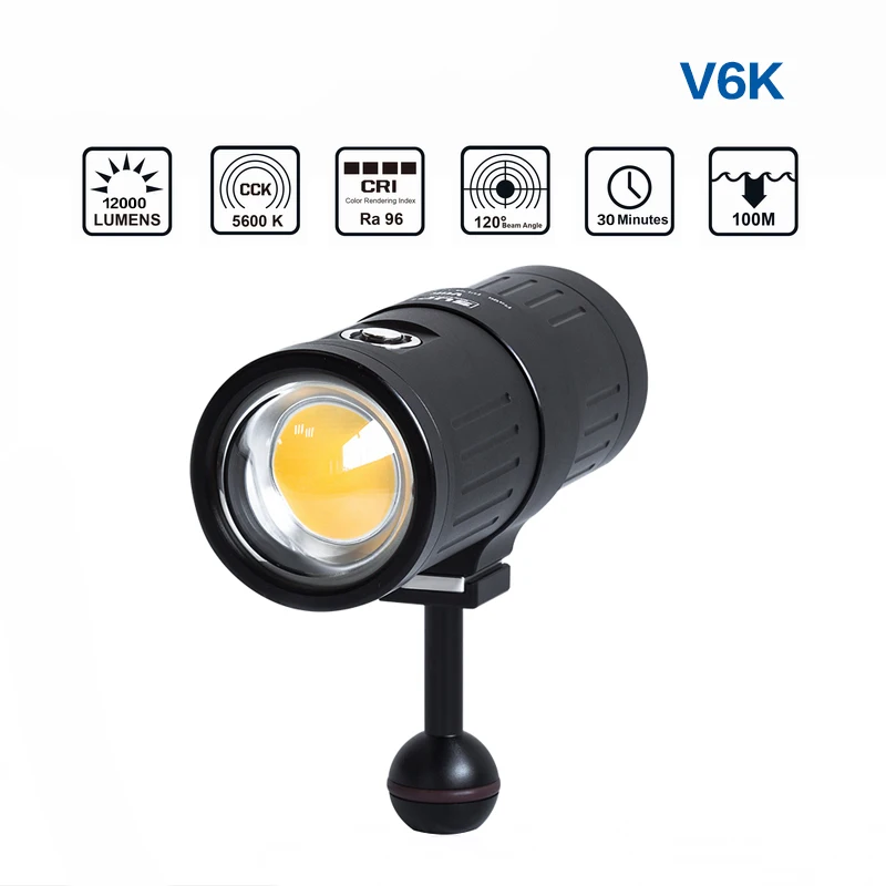 

NiteScuba Diving strobe LED spotting video light dive scuba lamp for Underwater Photography lighting waterproof V6K 12000 lumen