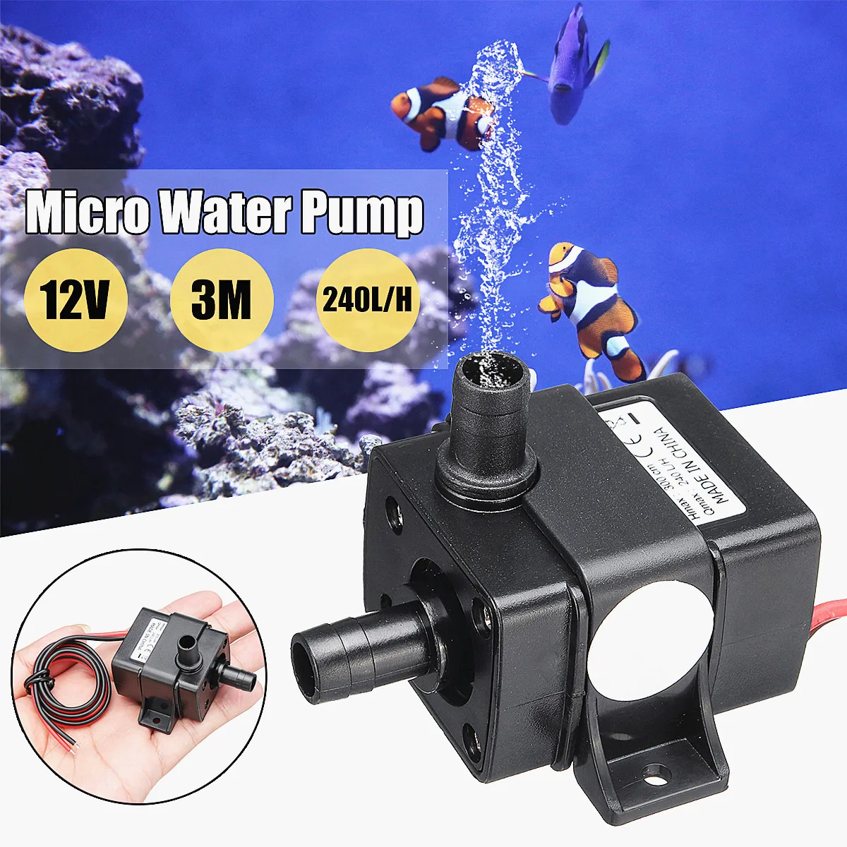 

12V DC Electric Mini Water Circulation Pump Brushless Motor Submersible Pump For Hydroponics Medical Cooling 4.8W 240L/H 3Meter