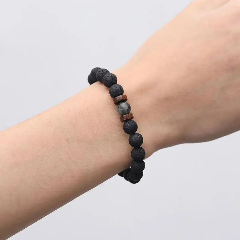 

8mm Fashionable Men Women Retro Beads Natural Volcanic Lava Stone Bracelet