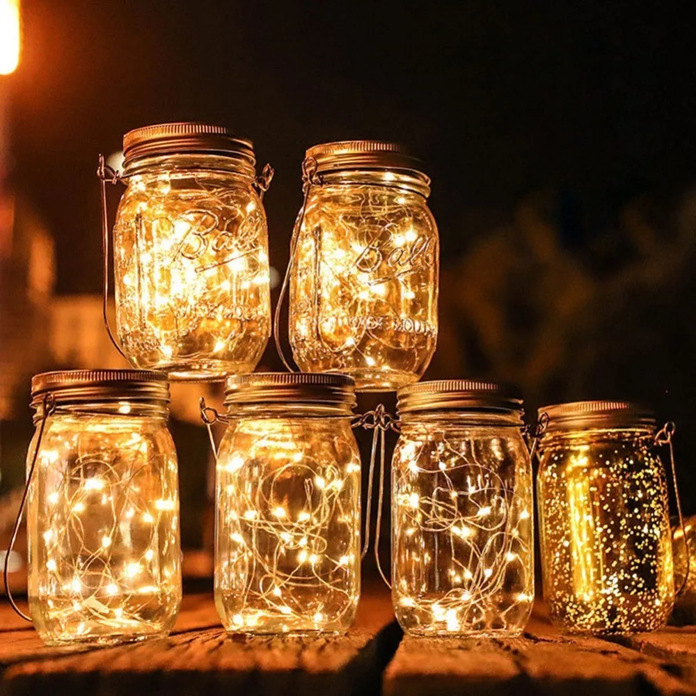 Солнечный Mason Jar Light 20Led водонепроницаемый IP65 стеклянный подвесной фонарь