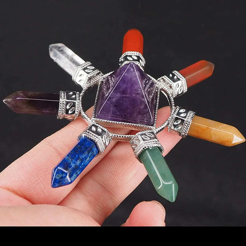

Cross-border hot sale Natural crystal semi-precious stone seven chakra energy healing stone Pyramid energy harvesting generator