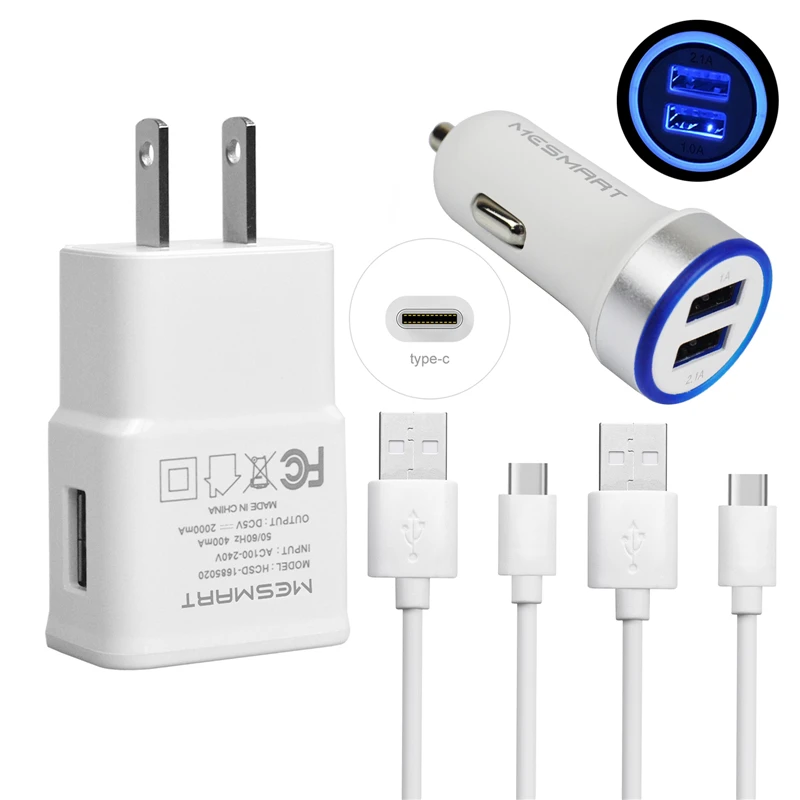 

Wall Car Charger Adapter Combo Type C USB Sync Data Cable Cord for LG Stylo 4 Plus G7 V40 V35 V30S ThinQ G6 Nexus 5X V20 V30 Q7+