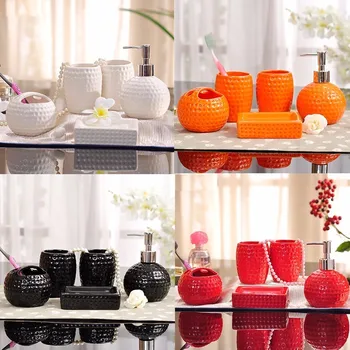 

Ceramic bathroom 5 piece set bathroom supplies washing toothbrush cup mouth cup brushing cup set lotion bottle soap box