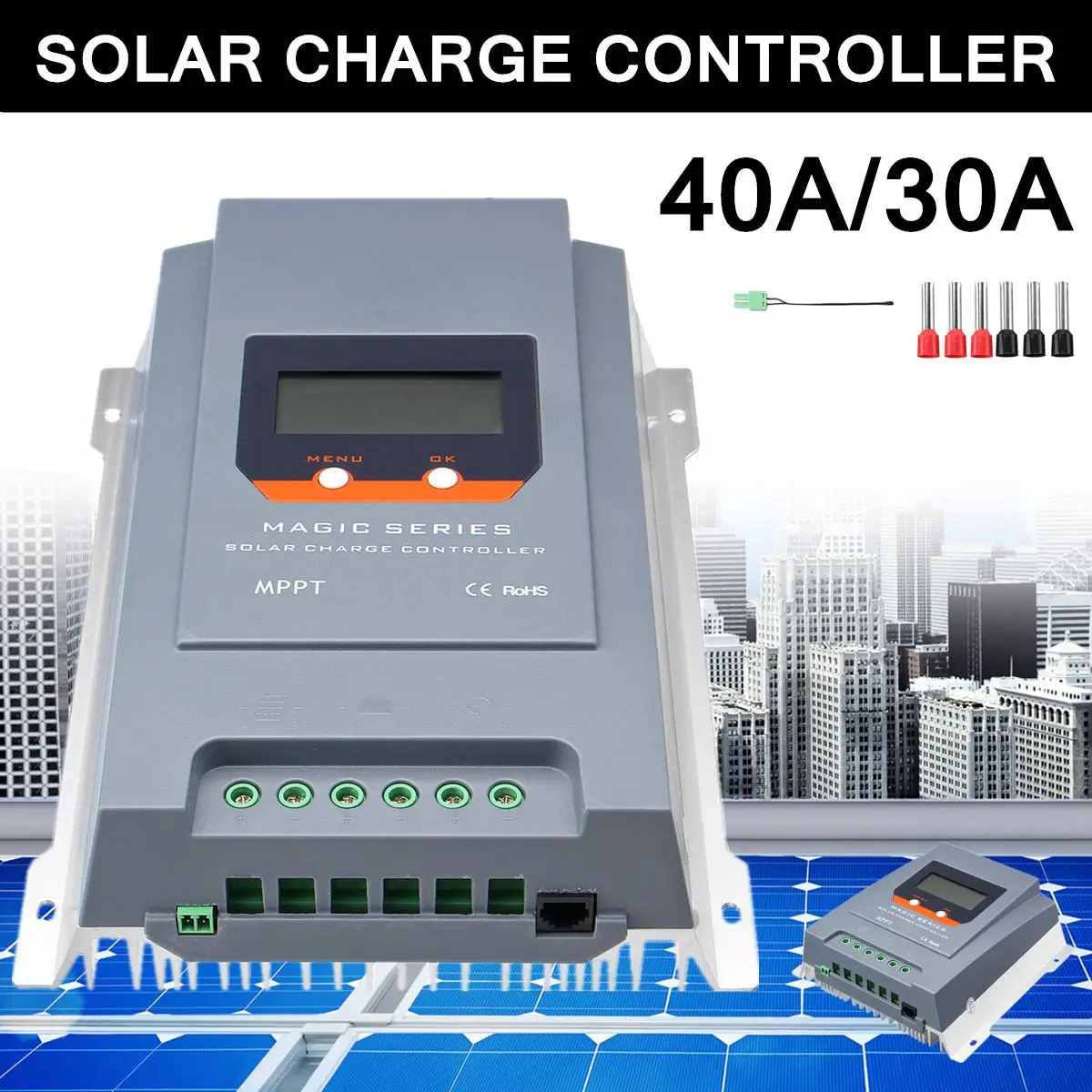 

30A 40A MPPT Solar Charge Controller 12/24V LCD Auto Battery Charger Regulator Two Navigation Buttons Tracking Efficiency 99.9%
