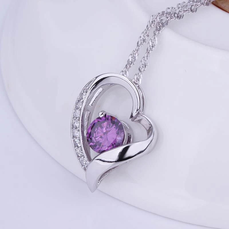 Color Purple Heart Pendant Necklace Cubic Zircon Necklace 2 Colors Crystal Peach Love Heart Charm Jewelry Gift For Women Heart Pendant Gifts For Womenheart Pendant Necklace Aliexpress