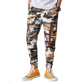 

#1902 Cargo Camouflage Pants Man Elastic Waist Mens Joggers With Side Pockets Hip Hop Pants Streetwear Camo Harem Trousers Mens
