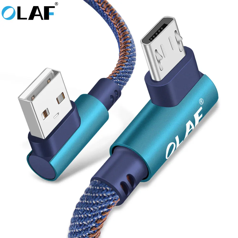 Олаф 2 м Micro USB кабель 2A быстрое зарядное устройство 0,25 м 1 м USB шнур 90 градусов нейлоновый плетеный кабель для передачи данных для samsung xiaomi android phone