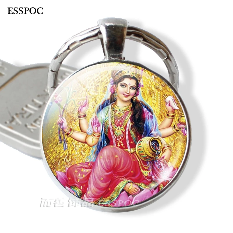 

Lakshmi Buddhism Pendant Keychain Yoga Jewelry Glass Metal Key Chain Rings