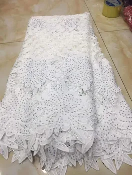 

White New Design African Cord Lace Fabric 2019 Swiss Voile Lace Embroidered French Mesh Lace Fabric High Quality Stones