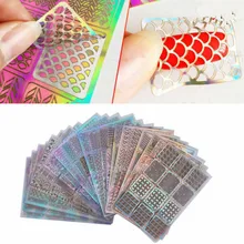 24 folha DIY Nail Art Stamping Template Oco Adesivos Reutilizáveis Stencil Molde(China)