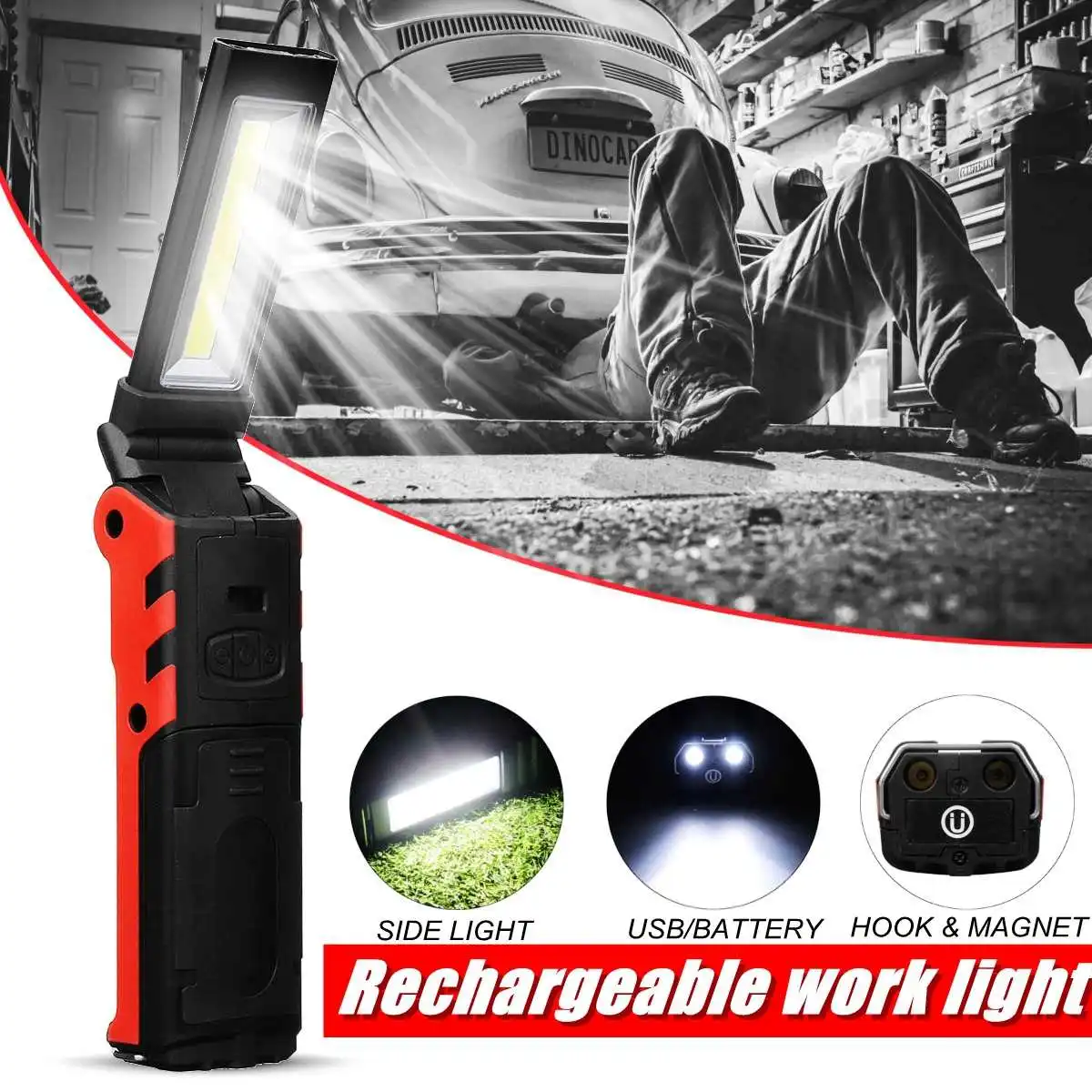 

work light with 2000mAh-18650 Smuxi Rechargeable battery can be powerbank with TPR+PC+Aluminum Alloy 2Pcs 3W LED + 1Pc COB