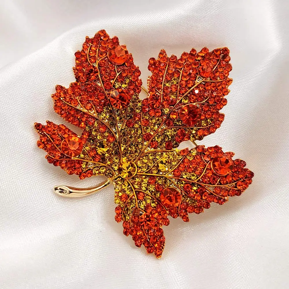 Najtaniej Vintage stylowy pełny mikro Pave żółty pomarańczowy czerwony kryształ duża broszka z liści klonu złoty Tone klon kanadyjski liść Pin jesień biżuteria