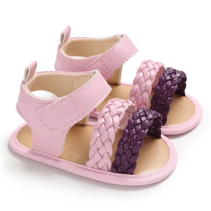 Детские летние сабо для новорожденных, летние сандалии для маленьких девочек, Нескользящие Детские Мягкие вязаные модные туфли для малышей