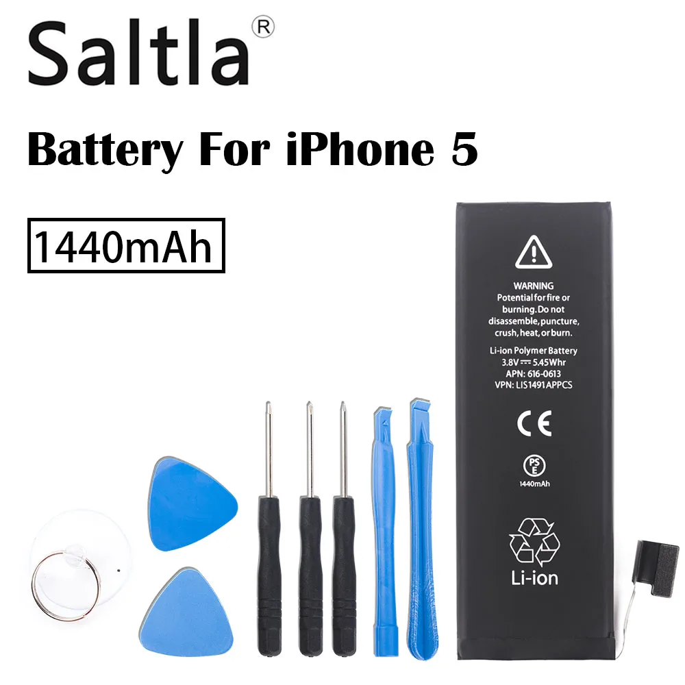 

100% Original Saltla Battery For iPhone 5 Real Capacity 1440mAh New 5G Mobile Phone Replacement Batteries with Repair Tools Kit